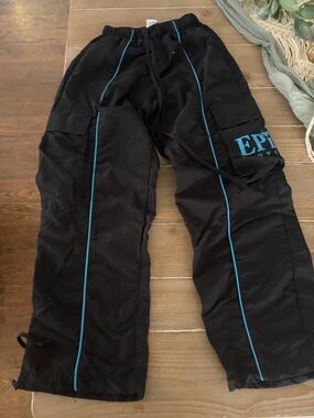 Black Girls Cargo Track Pants with Blue Piping